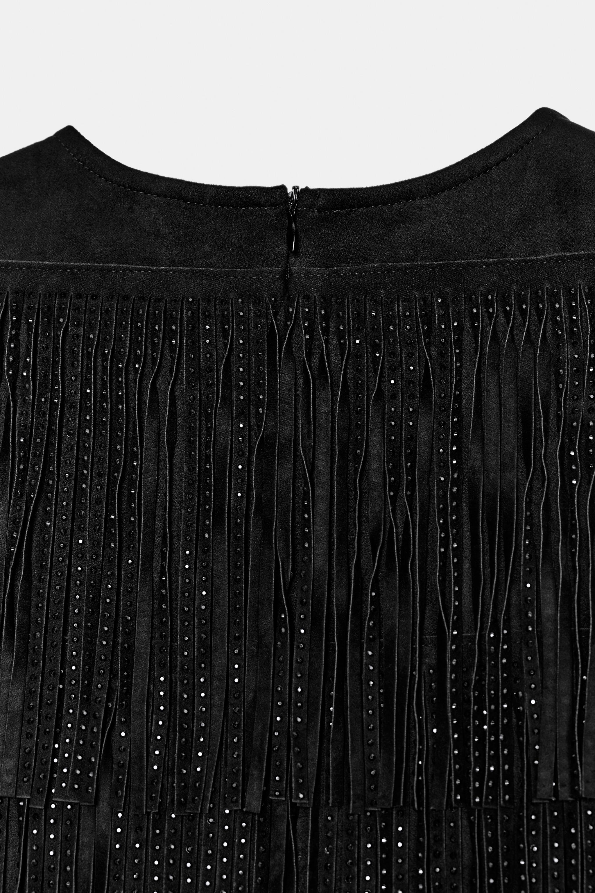 STUDDED FAUX SUEDE FRINGE TOP